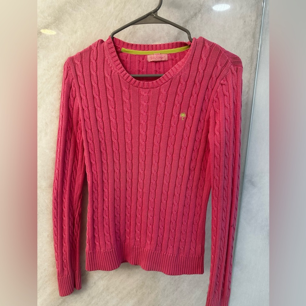 Lilly Pulitzer Pink Crew Neck Cable Knit Sweater